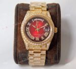 Mens Rolex Day Date Replica Watch - Asian 2836 Red Ombre Face Rolex Iced Out Watch